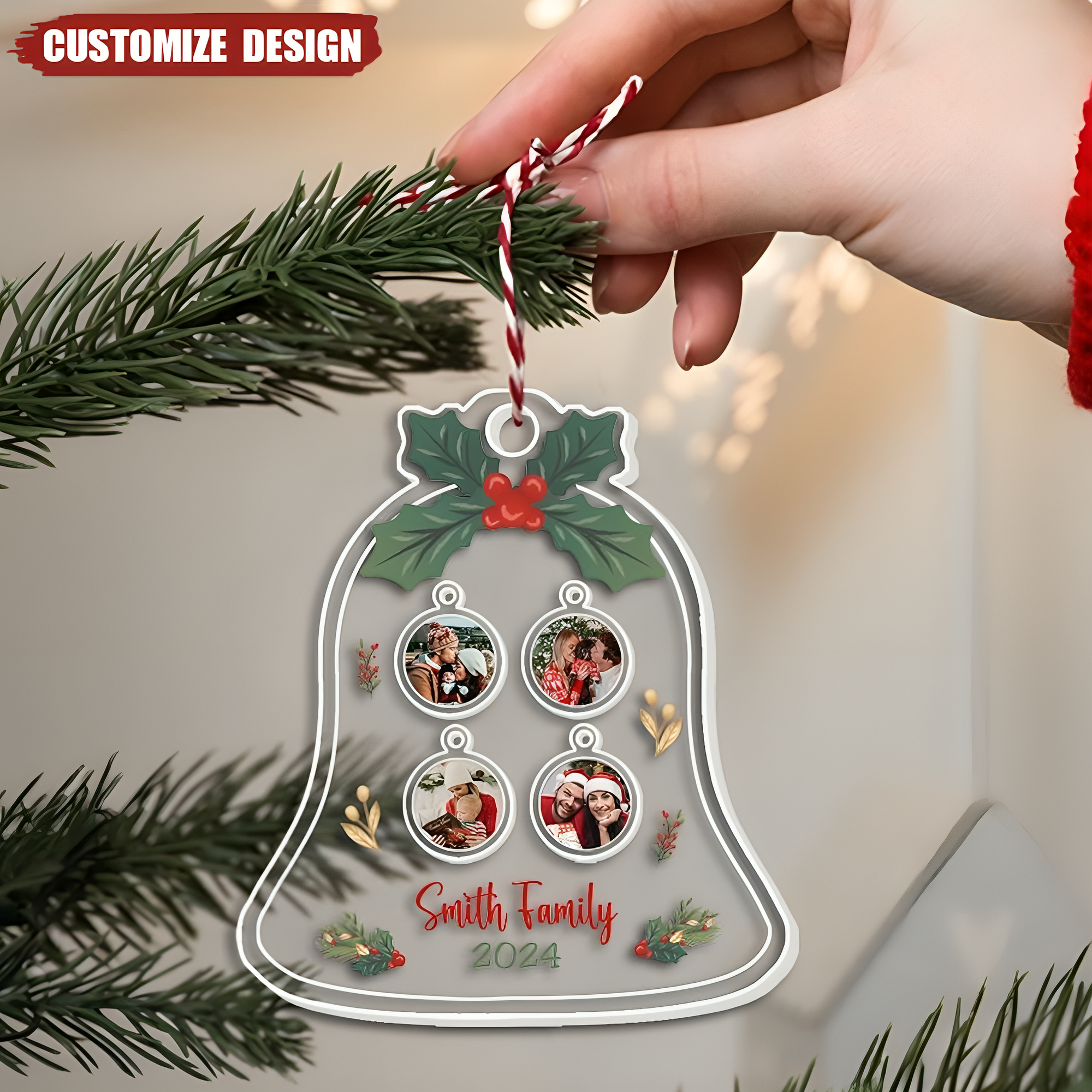 Christmas Family Photos - Custom Christmas Bell Ornament