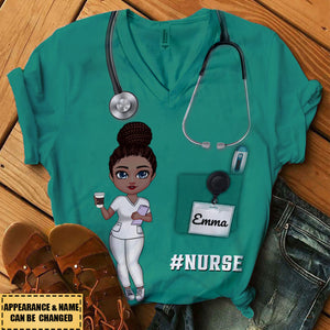 Nurse Scrub CNA RN Healthcare Worker Personalized V-neck 3D T-shirt