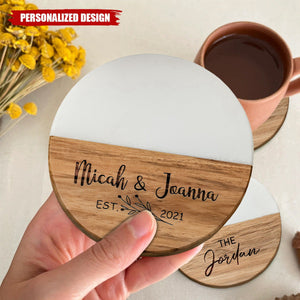 Custom Engraved Marble Wood Coasters, Personalized Coaster Set, Newly Wed Gift, Anniversary Gift