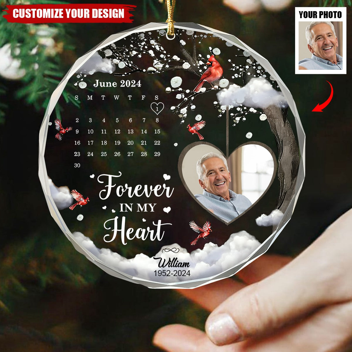 Custom Photo Calendar The Day God Called You Home Memorial - Personalized Circle Glass Ornament