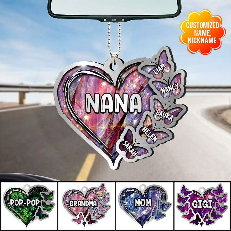 Sparkling Grandma- Mom Heart Butterfly Kids, Multi Colors Personalized Acrylic Ornament