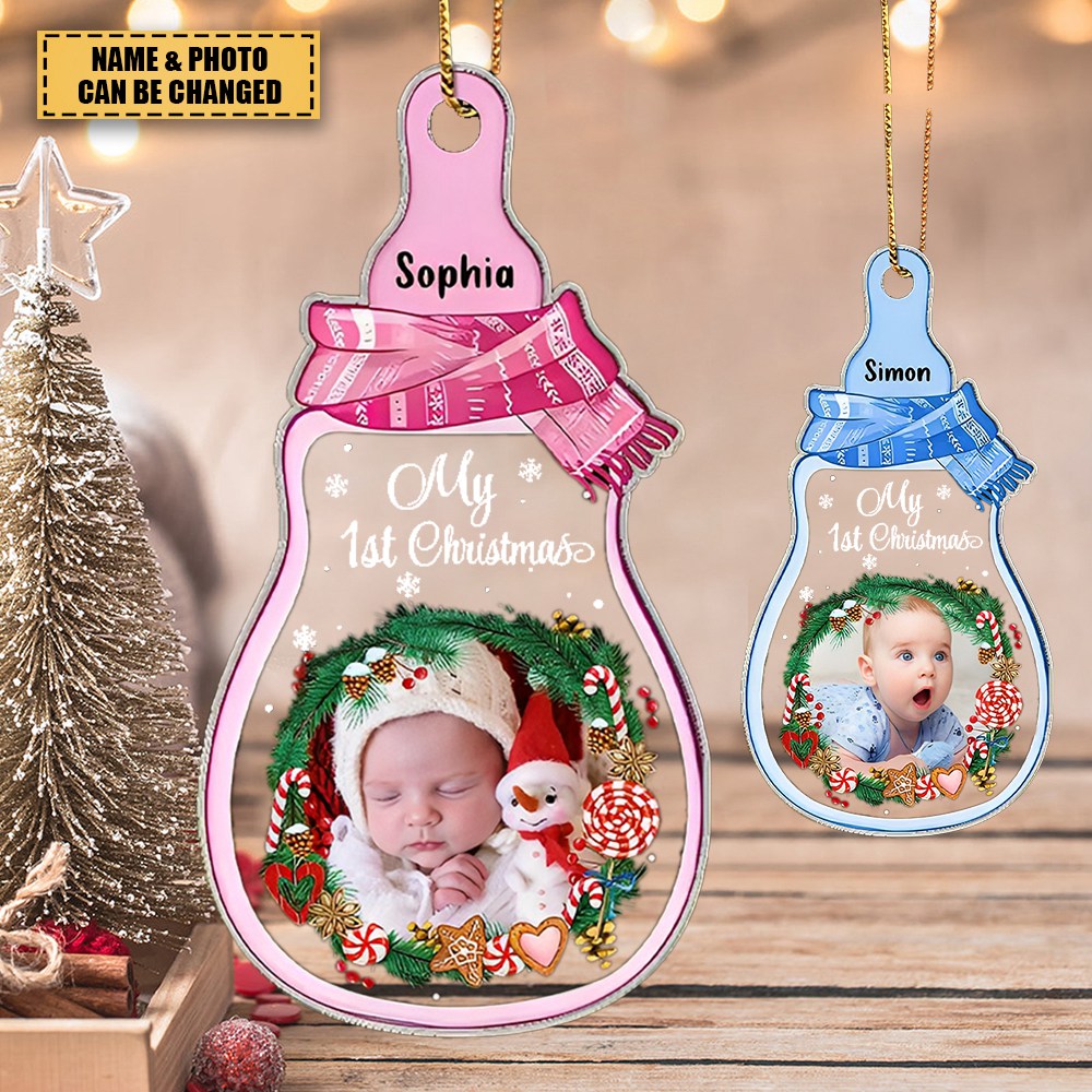 My 1st Christmas Upload Photo Baby Milk Bottle Personalized Ornament