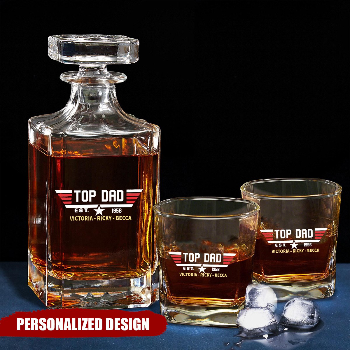 Personalized Top Papa Top Dad Rectangle Decanter Set- Gift Idea For Father's Day