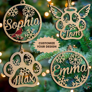 Christmas Custom Family & Pets Names Personalized Custom Shaped Wooden Ornament