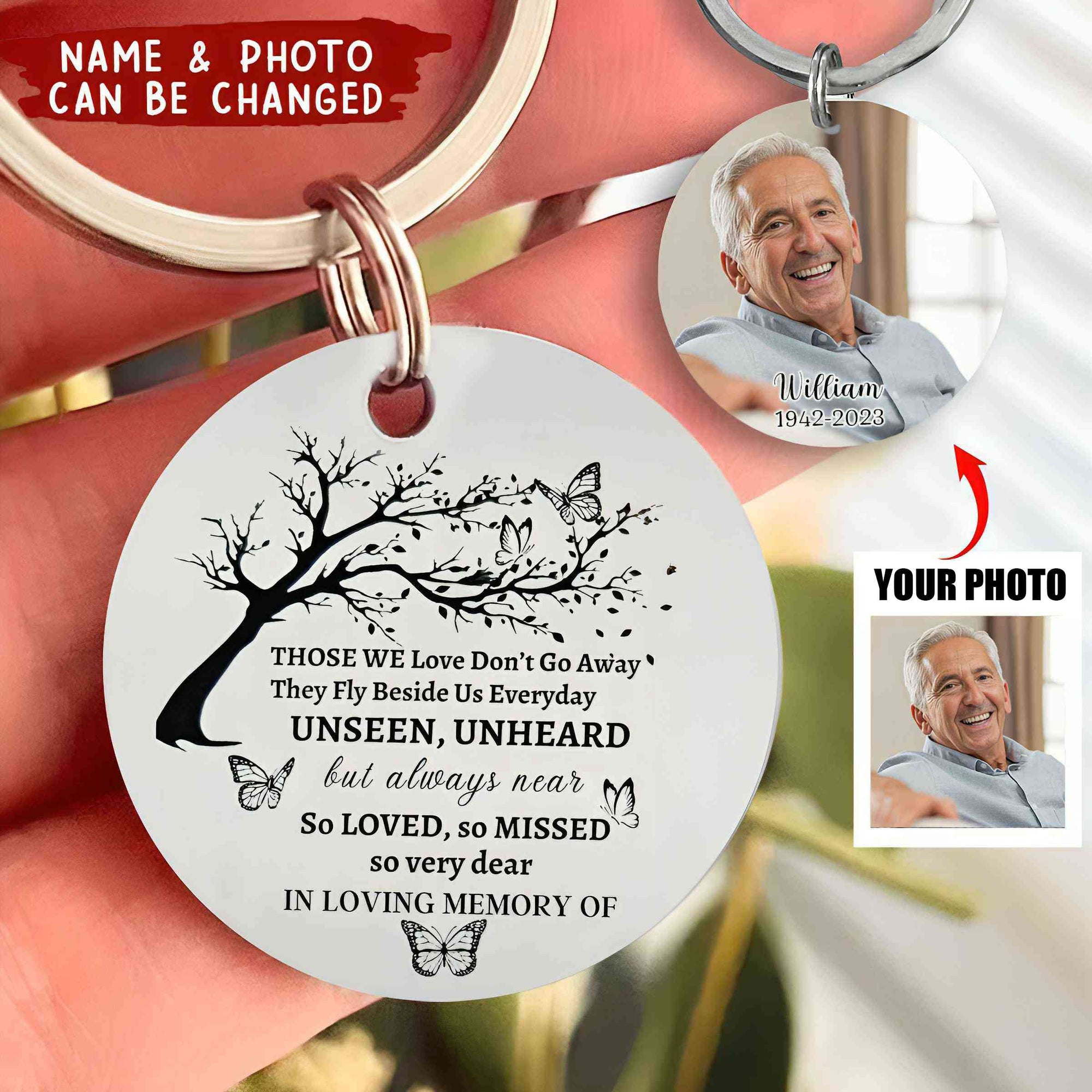 Custom Family Tree Memorial Stainless Steel Keychain - Personalized In Loving Memory Of Keychain