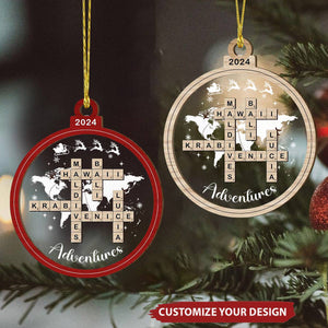 Personalized Travel Adventures Ornament, Crossword Christmas Ornament