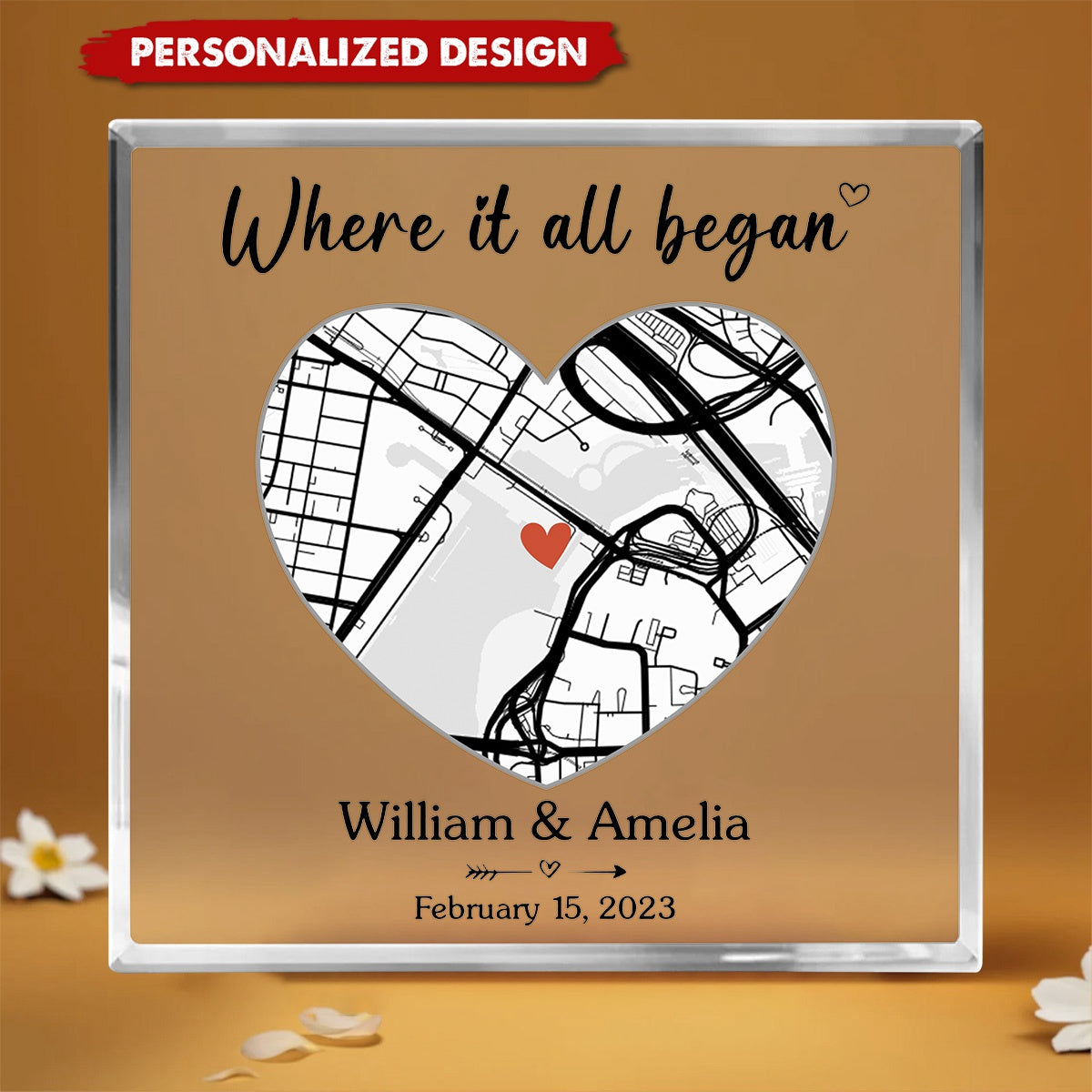 Where It All Began - Couple Personalized Custom Map Square Shaped Acrylic Plaque