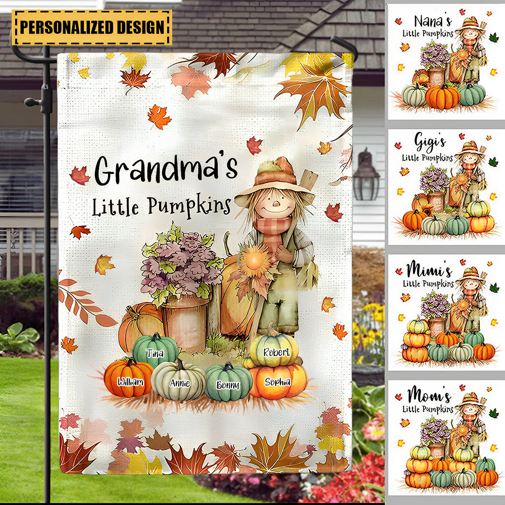 Fall Season Nana's Little Pumpkins Scarecrow Grandma Personalized Flag