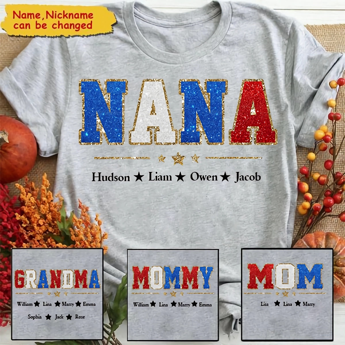 Custom Nickname 4th of July Personalized T-shirt Perfect Gift for Grandmas Moms Aunties