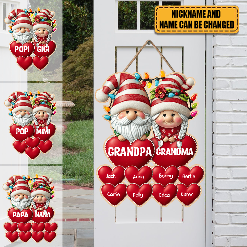Grandma & Grandpa Mom & Dad With Heart Kids Personalized Wooden Sign