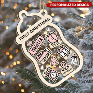 Baby's First Christmas Bottle - Personalized Double Layer Ornament