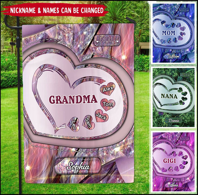 Sparkling Grandma- Mom With Sweet Heart Kids, Multi Colors Personalized Flag