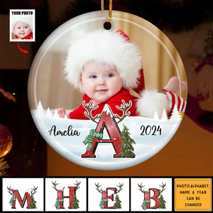 Personalized Alphabet Upload Photo Circle Ceramic Ornament