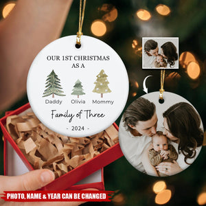 Family of Three Christmas Ornament - Personalized Baby's First Christmas Ornament