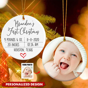 Baby's First Christmas Personalized Photo Ceramic Circle Ornament