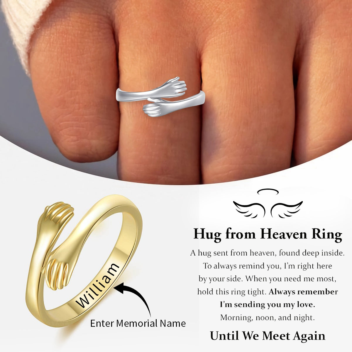 Personalized Hug From Heaven Memorial Ring