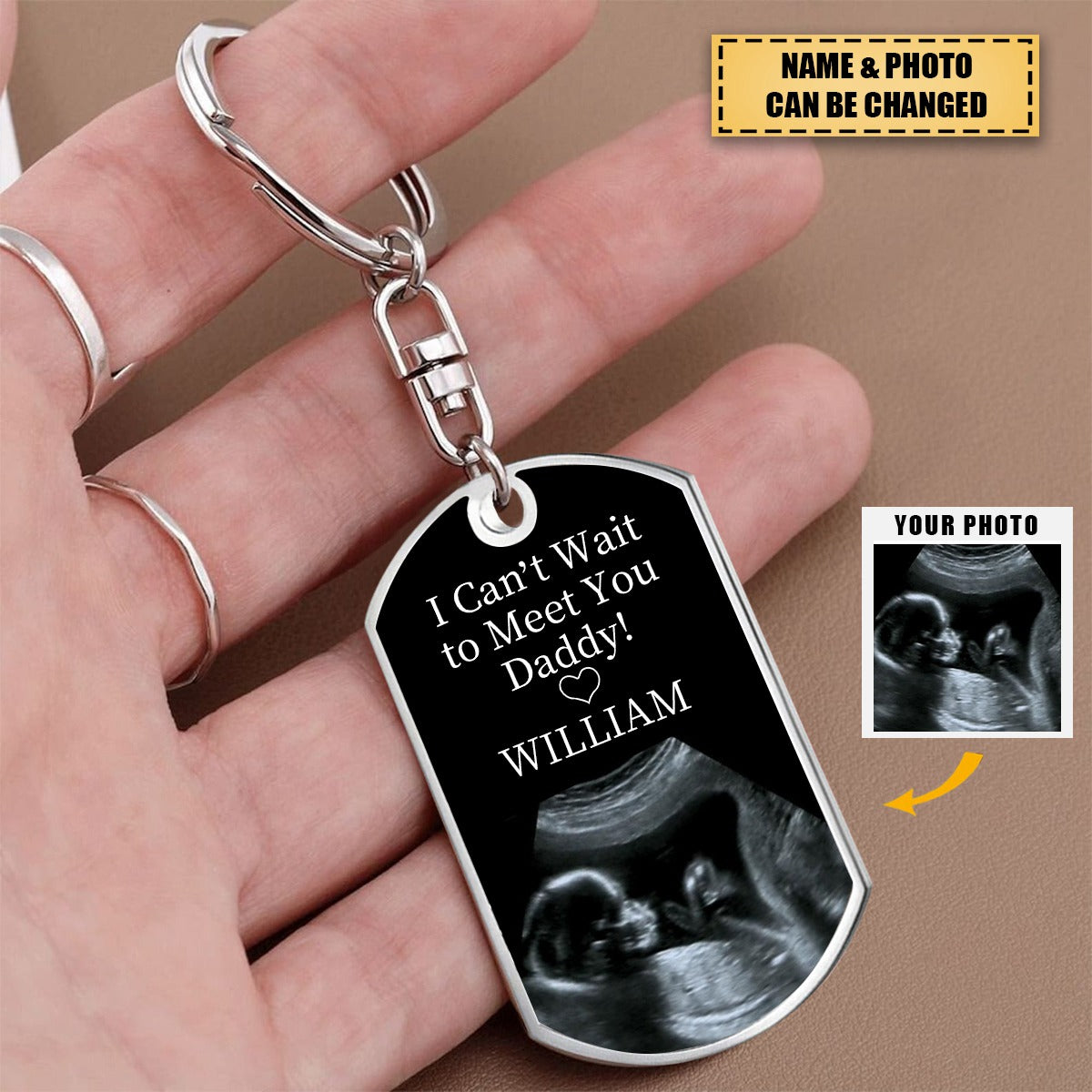I Can't Wait Daddy -Personalized Aluminum Keychain Gift for New Dad