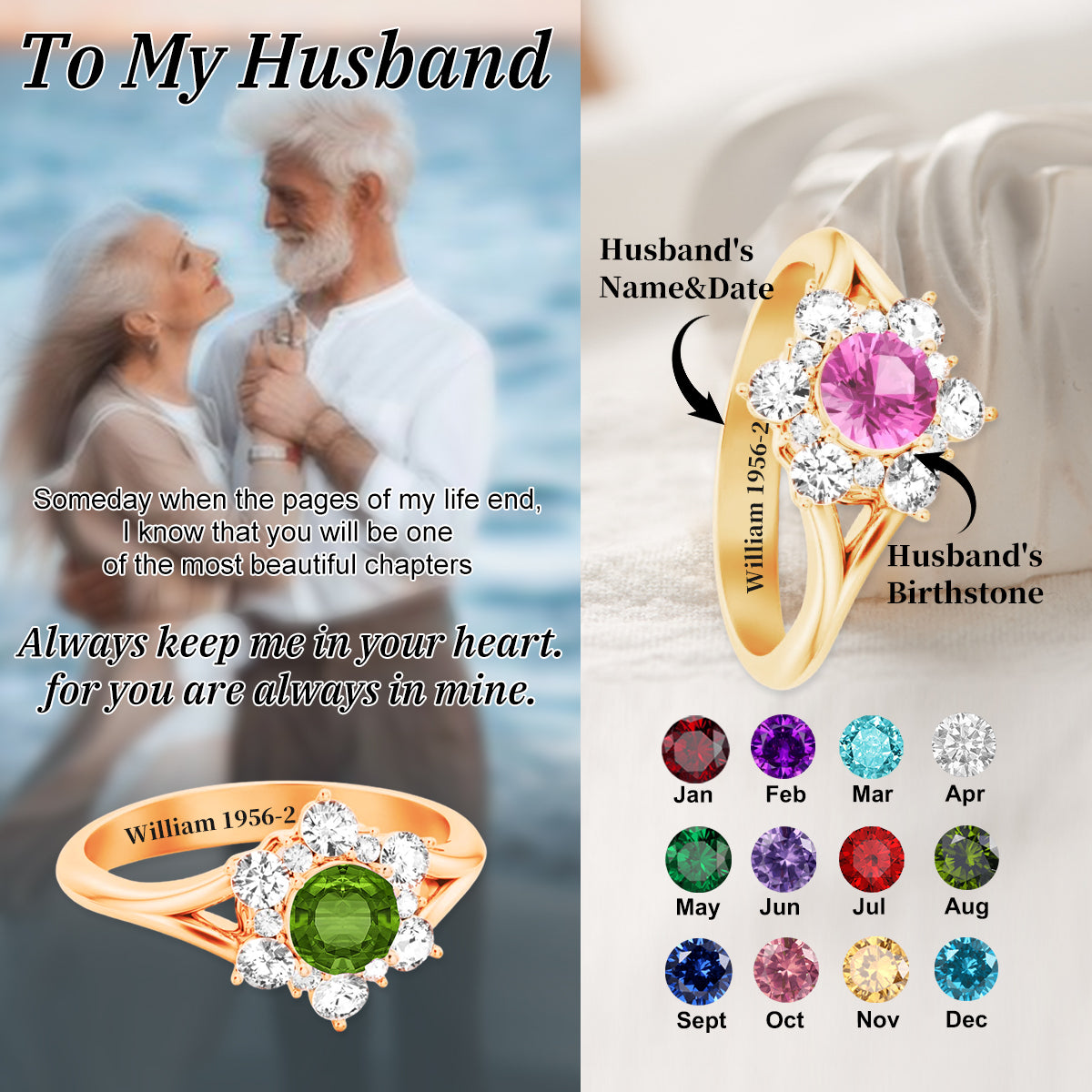 Memorial Personalized Birthstones Promise Ring