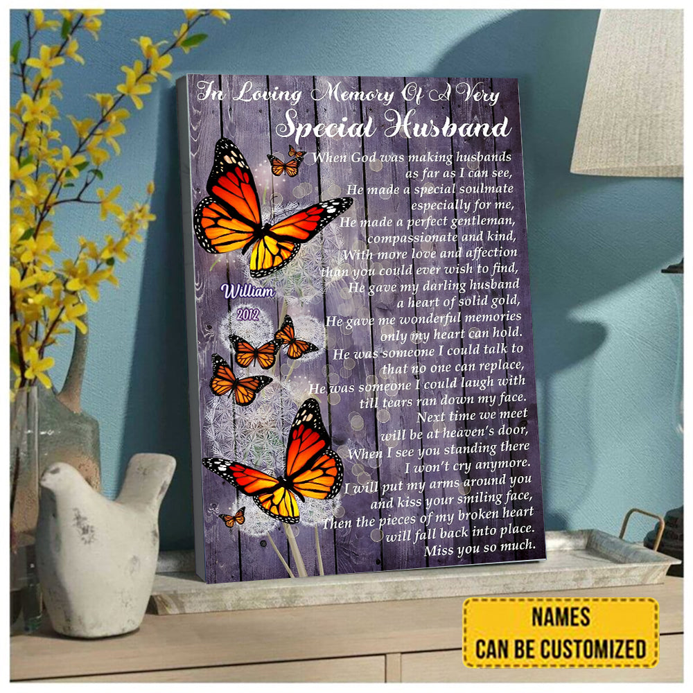 In loving memory husband Butterfly Poster - Canvas Wall Art Framed, Home Decoration-Memory Gifts