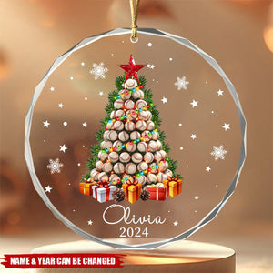 Personalized Baseball Christmas Tree Glass Ornament