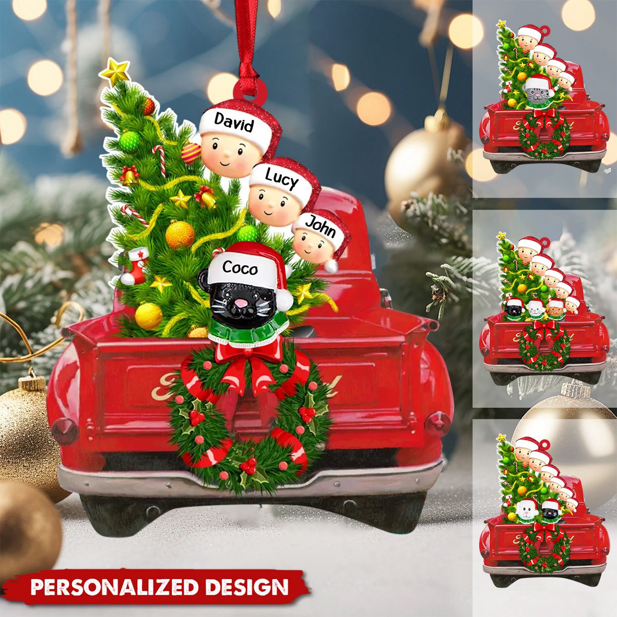 Personalized Red Truck Christmas Tree Home With Pet Ornaments