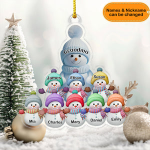 Christmas Blue Vibe Snowman Grandma Mom Colorful Kids Personalized Ornament