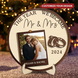 Custom Photo The Year We Became Mr & Mrs Couples - Personalized 2-Layered Wooden Plaque