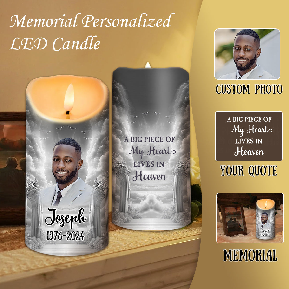 Personalized Memorial Upload Photo Heaven Gate Sky LED Candle