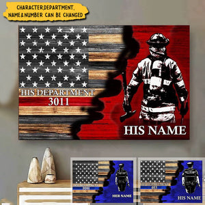 Half Thin Blue and Red Line Flag Personalized Police Officer and Firefighter Canvas