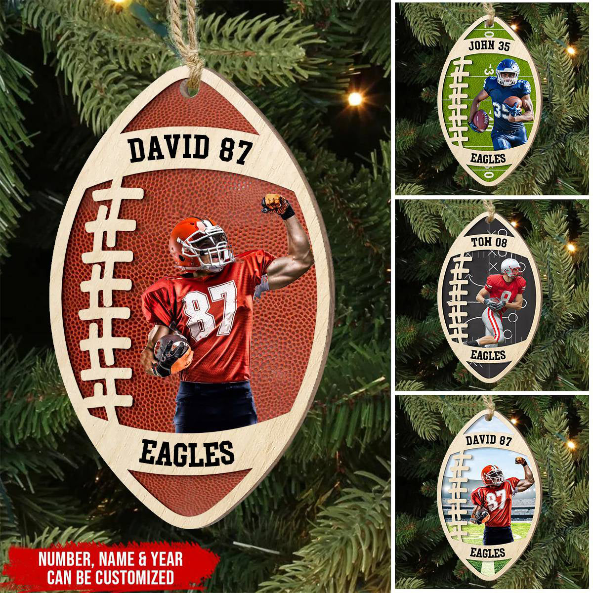 Gifts For Football Player - Personalized Upload Image Wooden Ornament