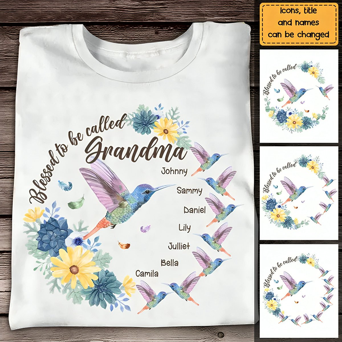 Personalized Blessed Grandma Hummingbird Shirt