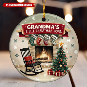 Personalized Grandma’s Little Christmas Joys Fireplace Stocking Winter Decoration Circle Ceramic Ornament