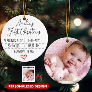 Baby's First Christmas Personalized Photo Ceramic Circle Ornament