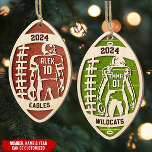 Custom Football Player - Personalized Wooden Ornament, Football Fan Gift