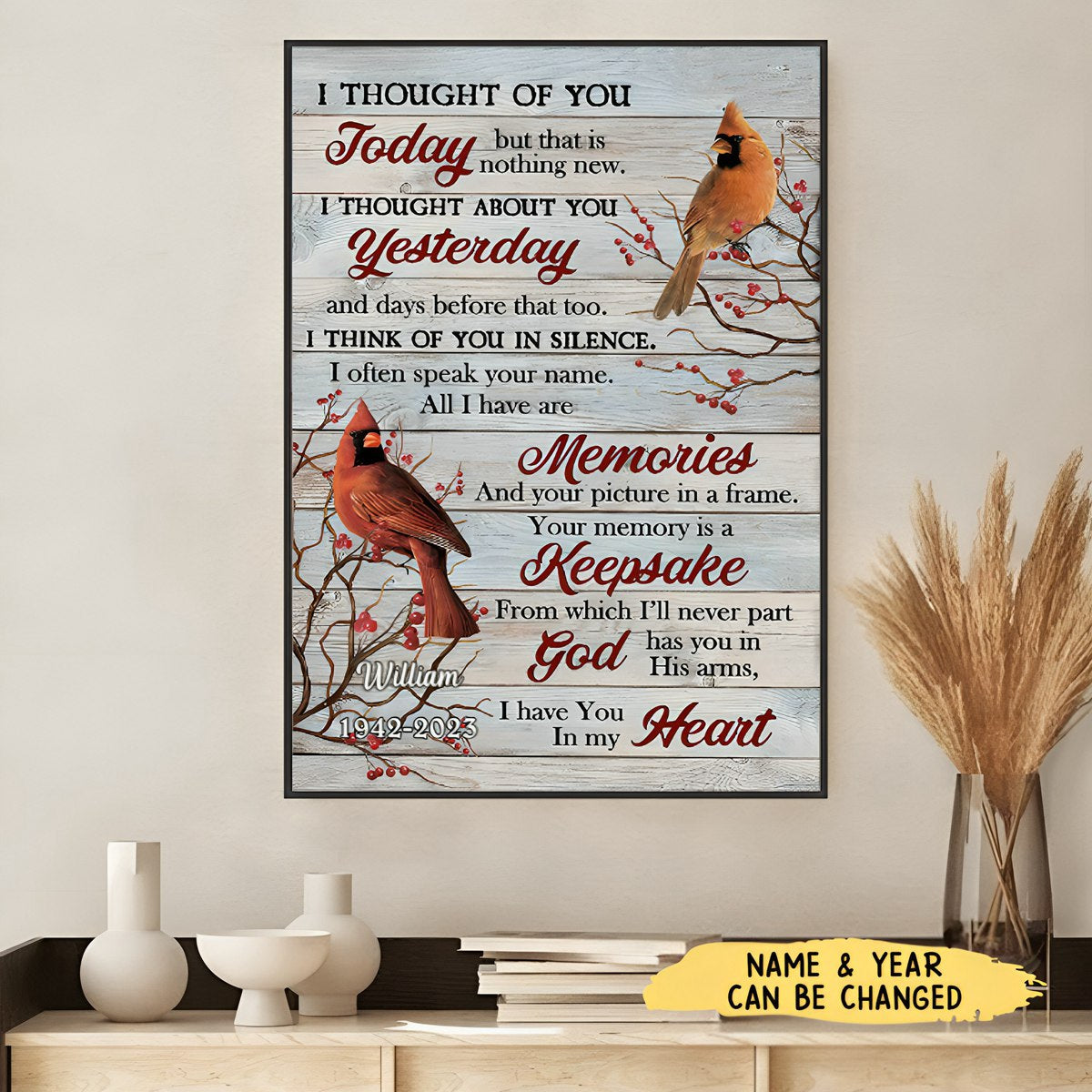 Cardinal Red cranberry Canvas- Personalized Memorial Cardinal Canvas