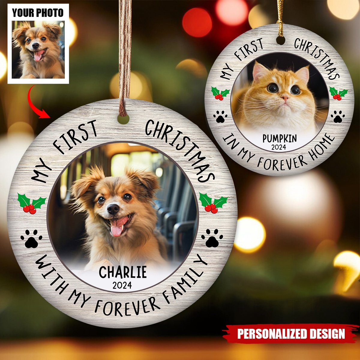 My First Christmas Pet Photo - Personalized Ceramic Ornament