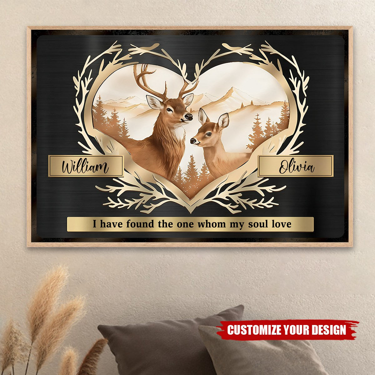 Personalized Couple Canvas - Personalized Deer Couple Heart Anniversary Gift