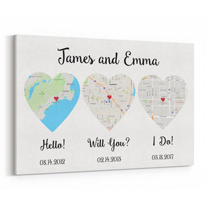 Hello - Will You - I Do - Standard Style - Map Canvas Print, Anniversary Gift