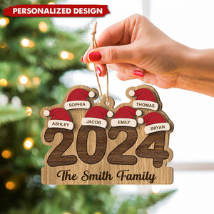 2024 Family Members Names Christmas Hat Personalized Wooden Ornament