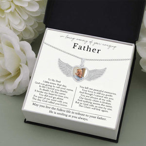 Personalized Angel Wings Photo Necklace - Loss of Father Gift Necklace