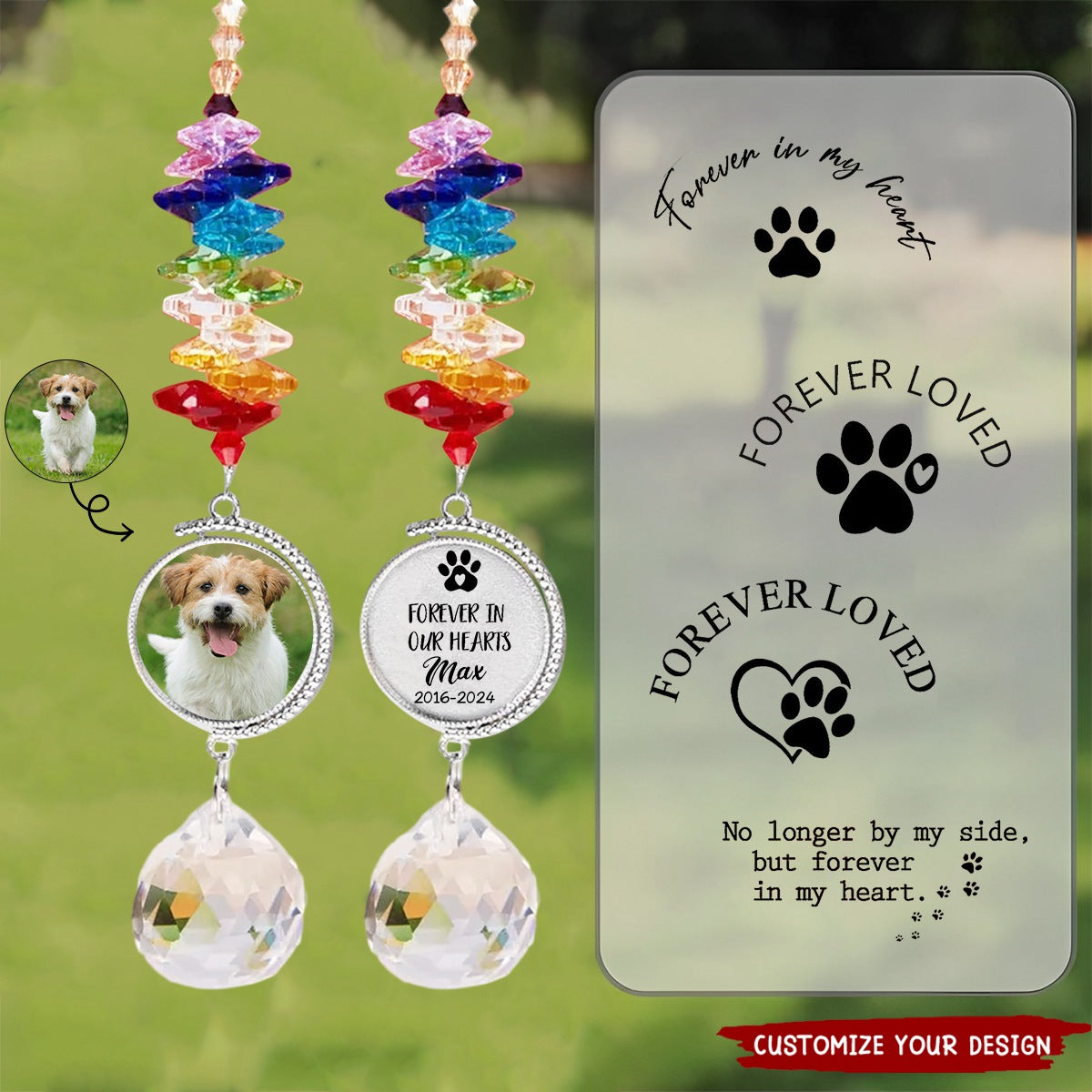 Forever in our hearts-Personalized Pet Memorial Sun Catcher with Photo