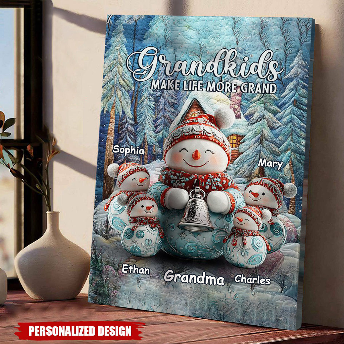 Merry Christmas Grandma With Kids Personalized Canvas