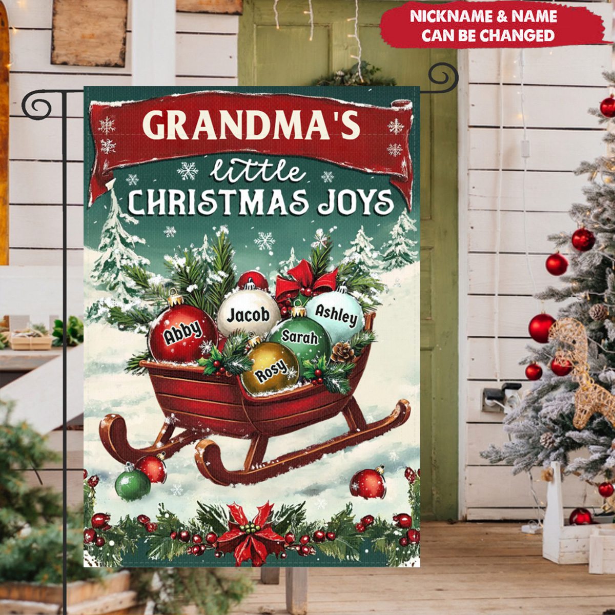 Personalized Grandma Mom's Garden Christmas Flag