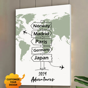 Personalized Travel Adventure Canvas, Custom Traveling Destination Canvas