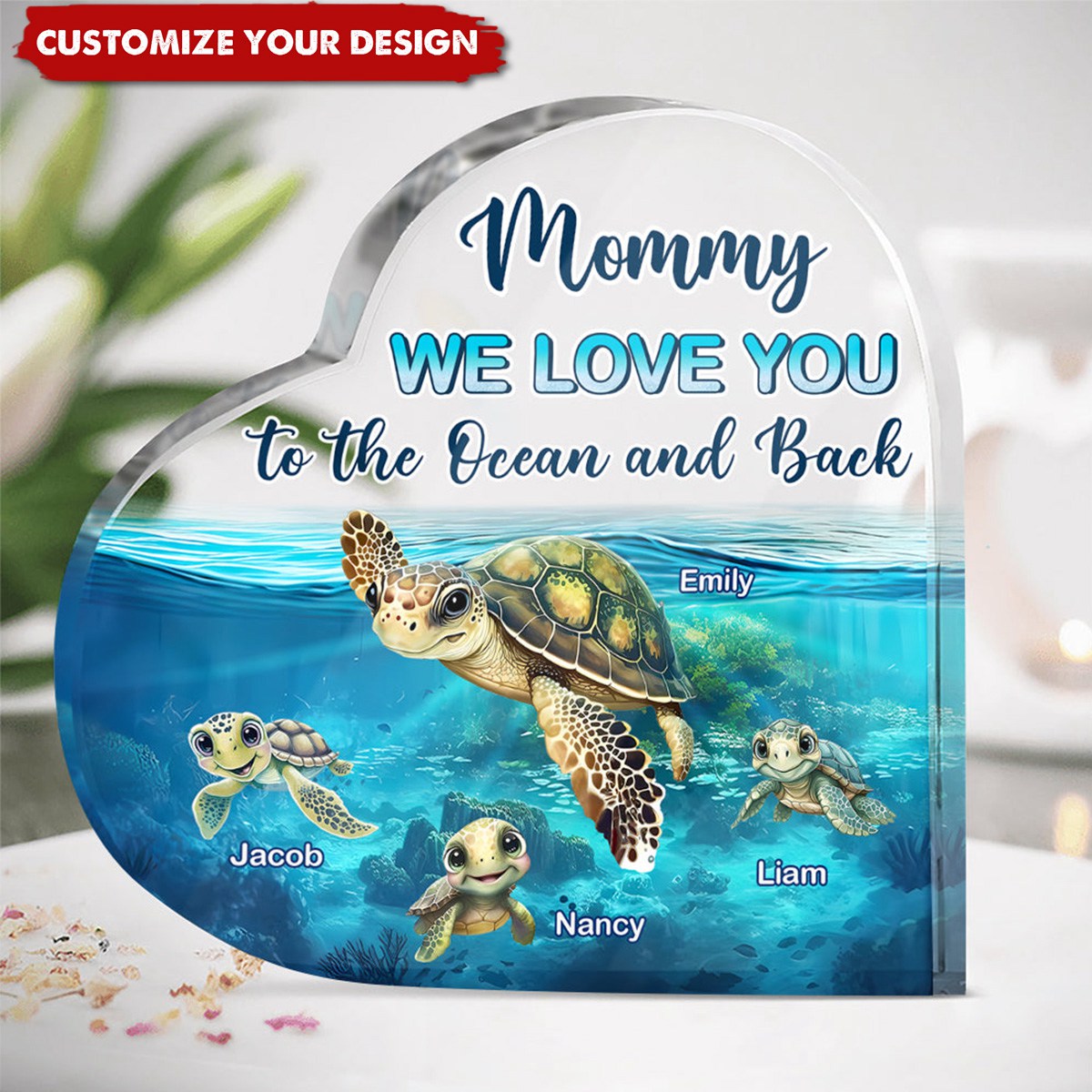 We Love You To The Ocean And Back- Personalized Gifts For Mom/Grandma Heart Plaque