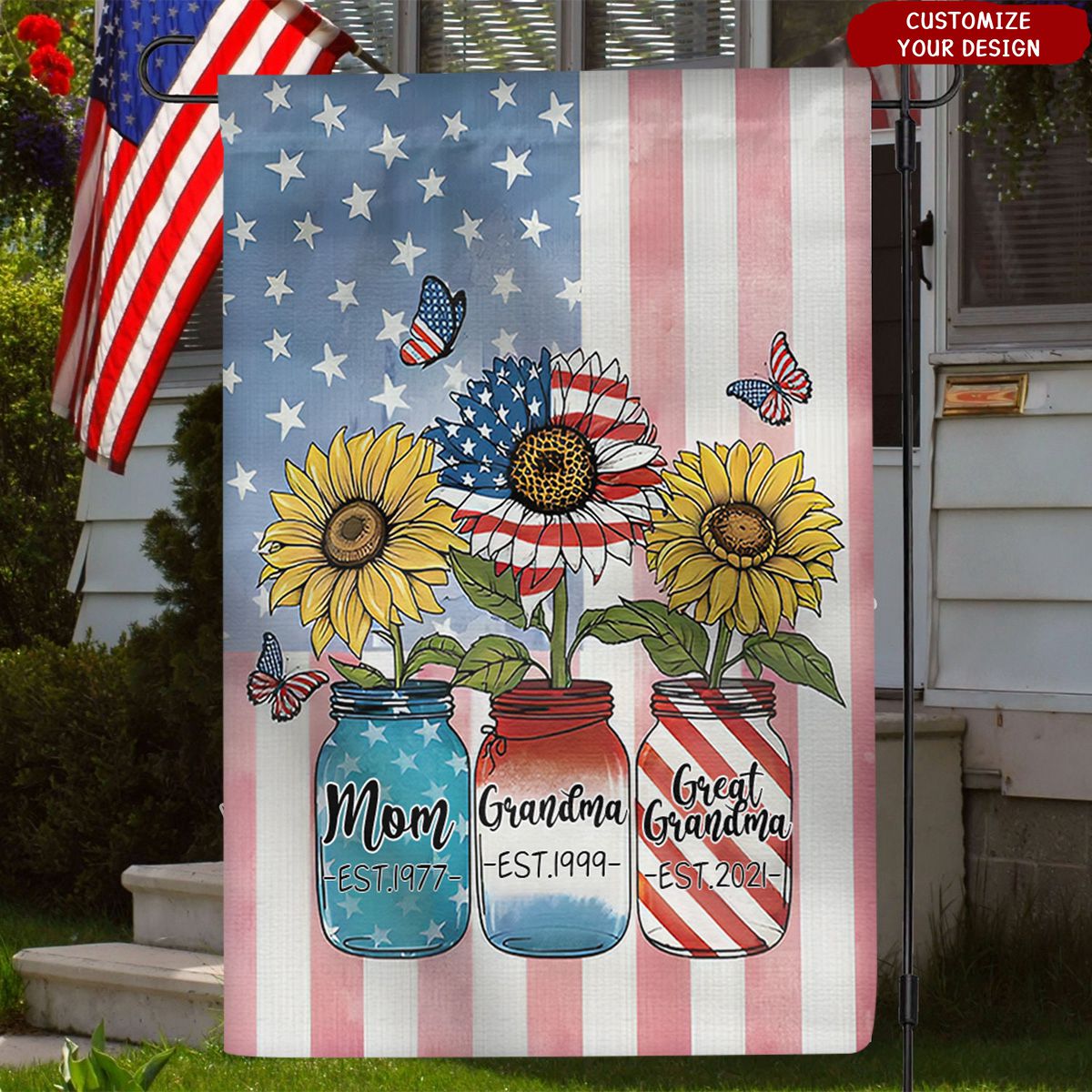 Fourth July Mom Grandma Great Grandma Personalized Independence Day Garden Flag