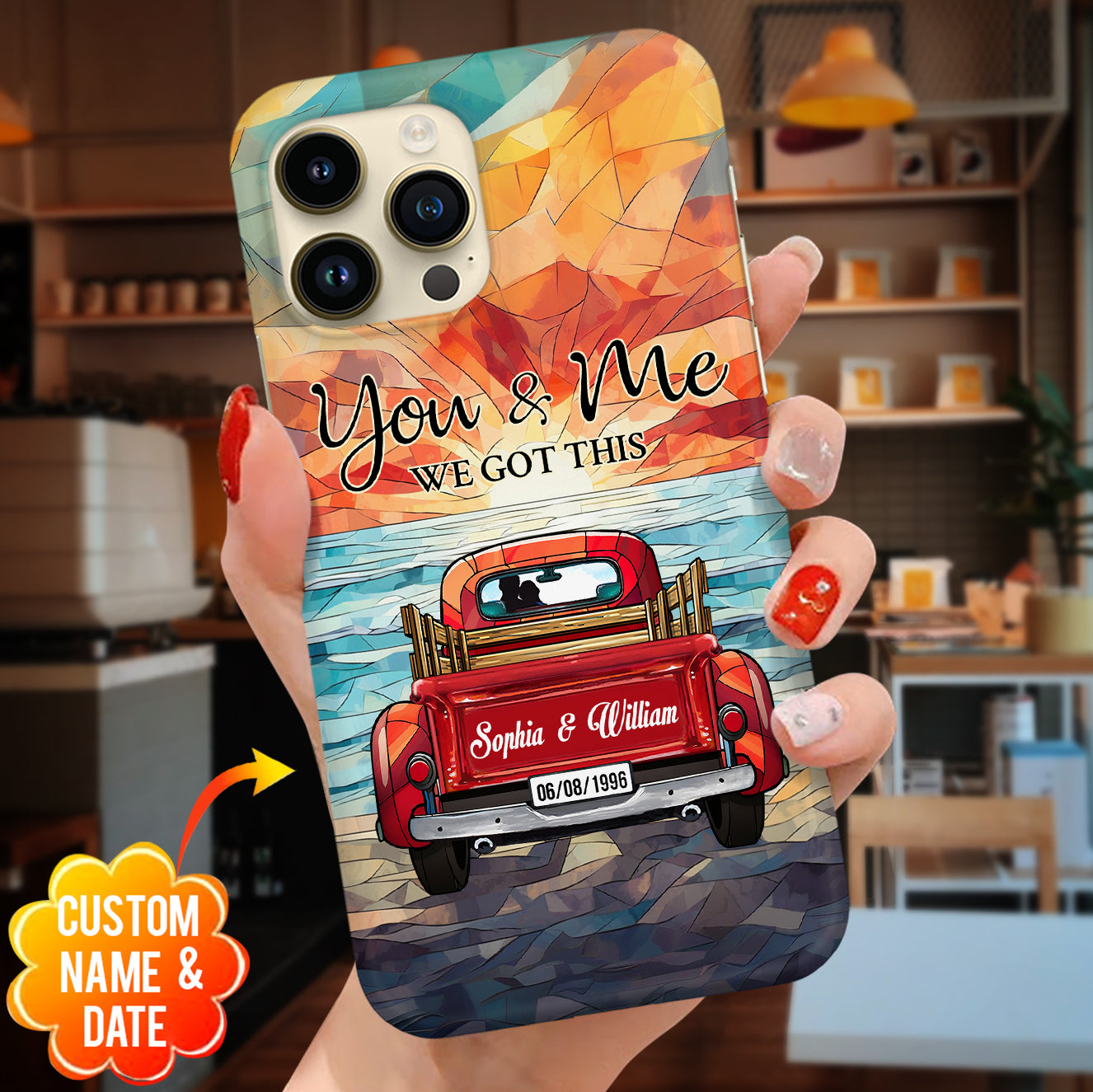 Couple Red Truck You & Me We Got This Stained Glass Pattern Personalized Phone Case