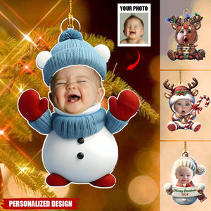 Baby Deer Snowman Bear-Personalized Customized Acrylic Ornament-Upload Photo