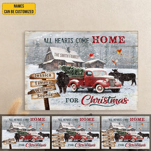 Christmas Canvas Gifts For Farmers With Pickup Truck And Farm Animals All Hearts Come Home For Christmas