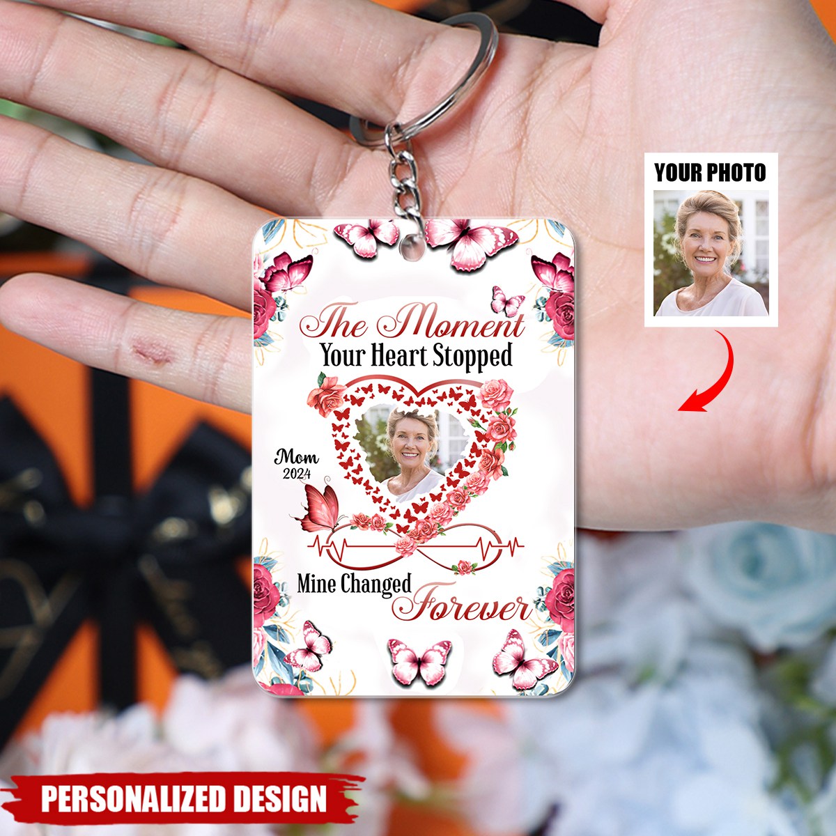 Memorial Butterfly Heart Infinity Personalized Acrylic Keychain